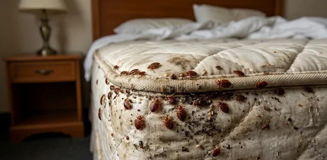 Matelas infesté de punaises de lit avant traitement