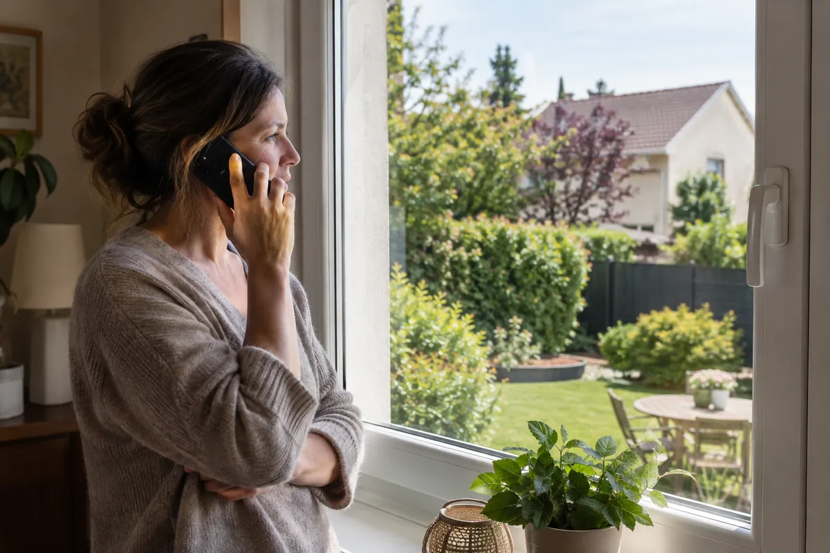 Une personne téléphone depuis sa maison.