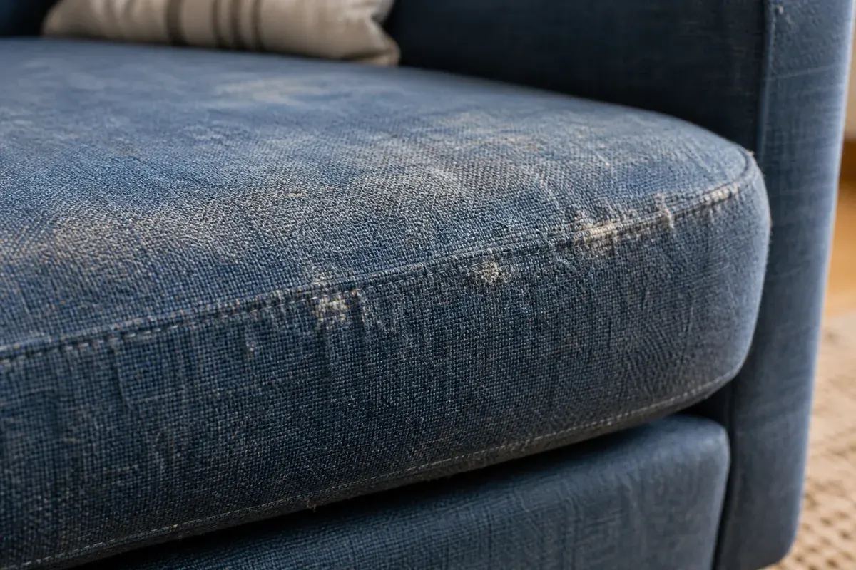 Fibers of a blue seat show localized abrasion.