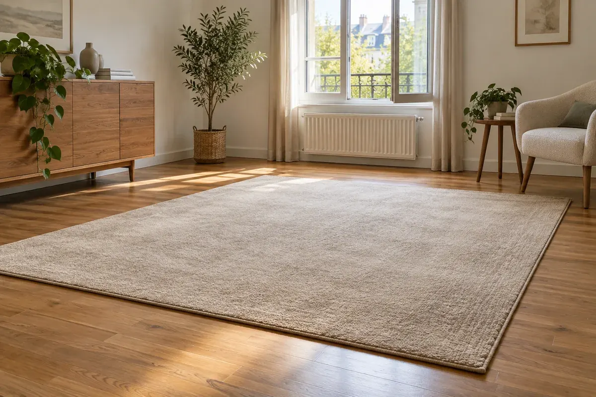 Préparer la pièce avant le séchage Une pièce dégagée avec un tapis beige et une fenêtre entrouverte.