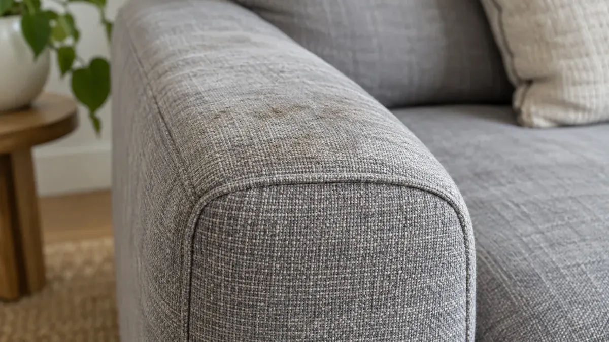 Illustration : accoudoir de canapé en tissu gris encrassé