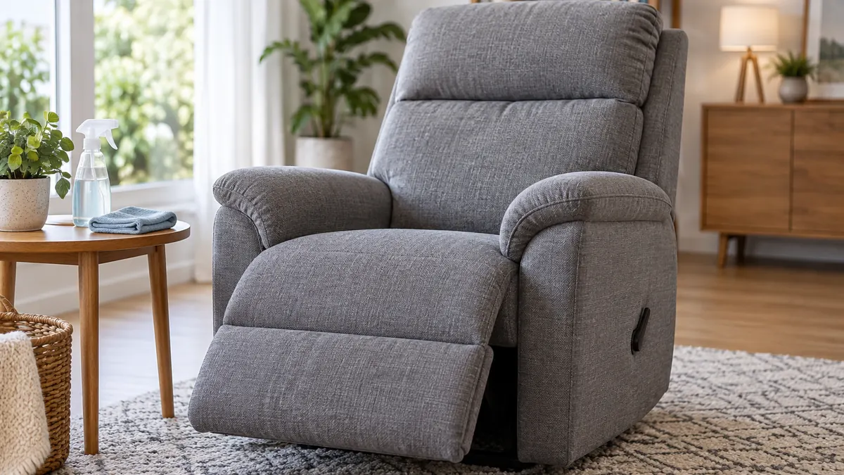 Illustration : fauteuil relax en tissu gris dans un salon