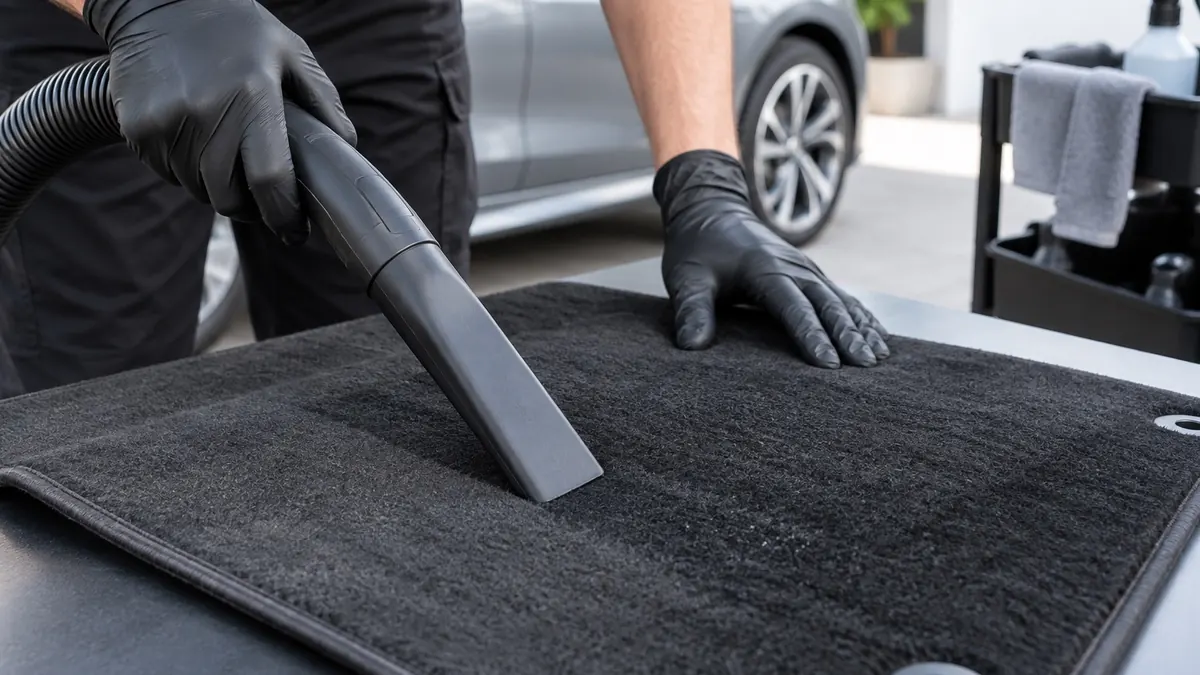 Illustration : embout de nettoyage sur une moquette automobile