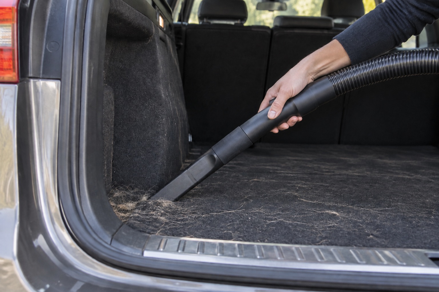 Embout d’aspiration dans l’angle d’un coffre de voiture