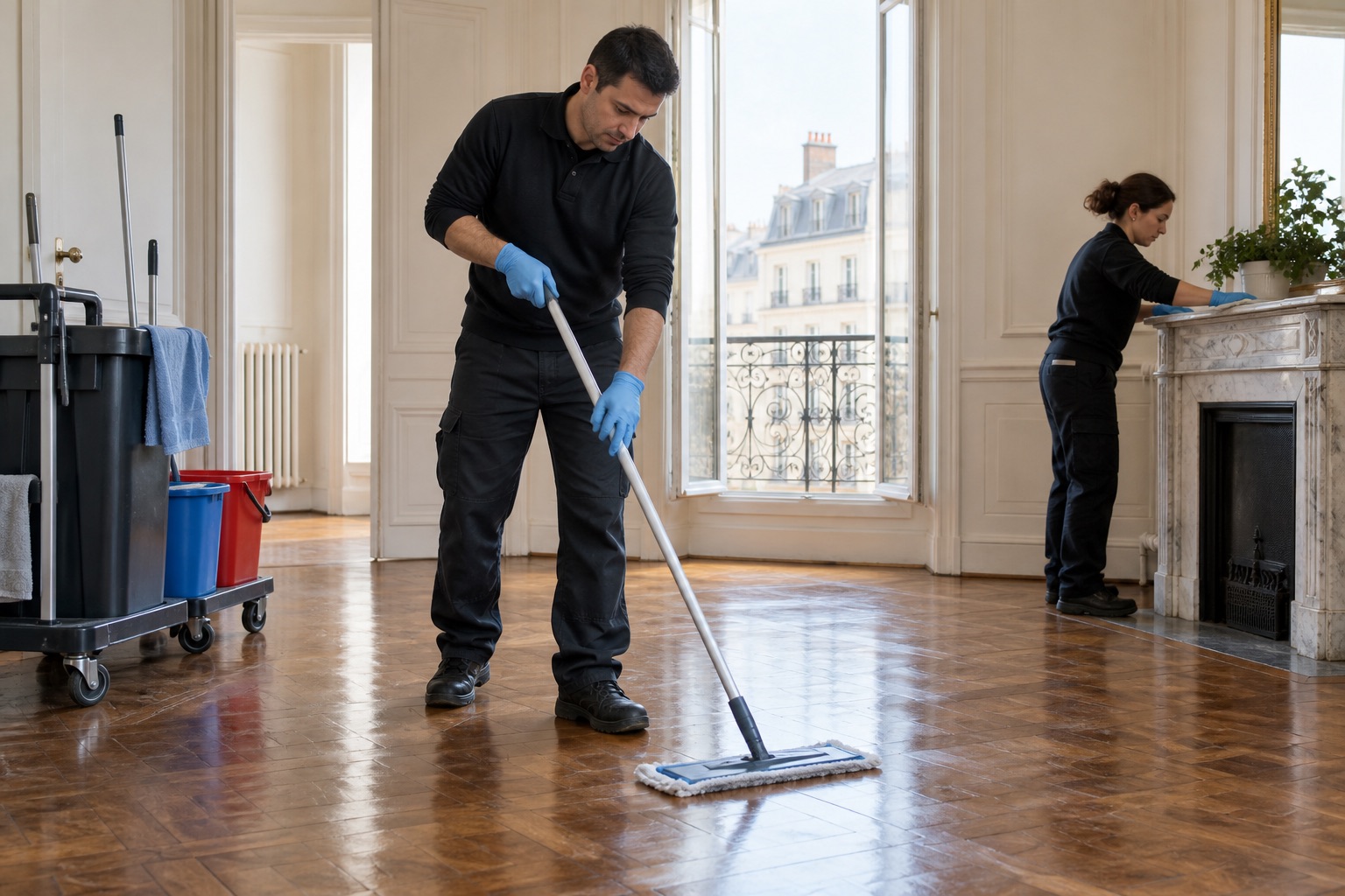 Nettoyage d’un sol dégagé après le débarras