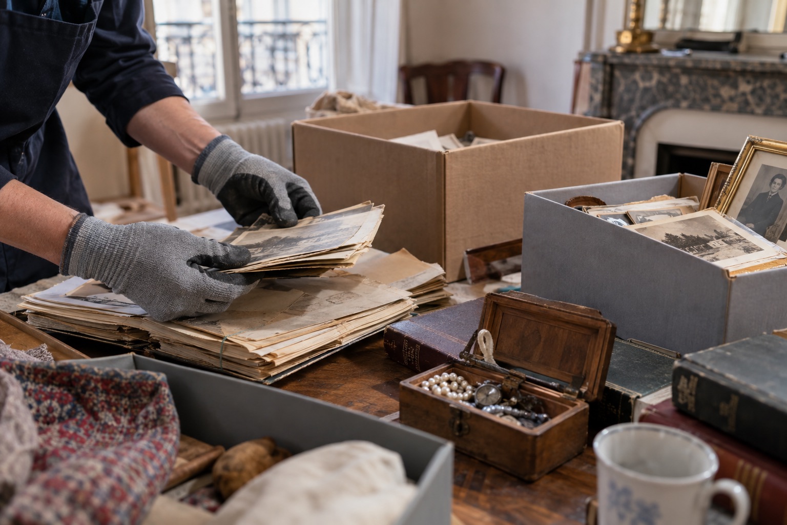 Tri de documents et souvenirs dans des contenants séparés