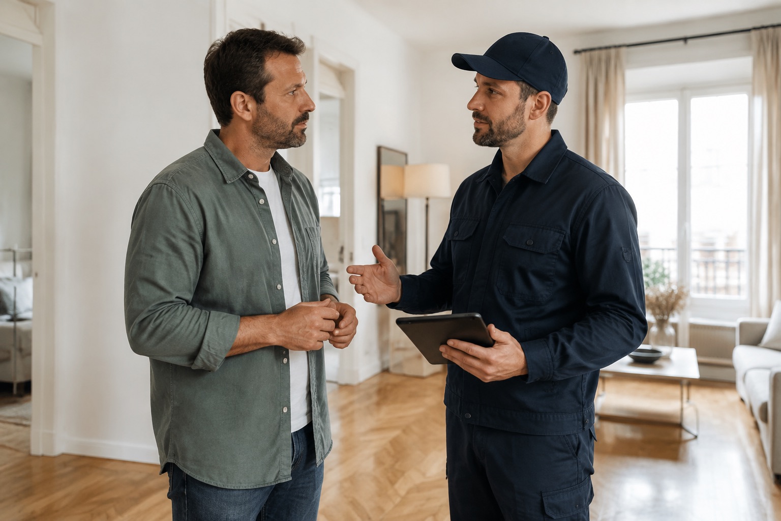Préparation du logement discutée avec un technicien