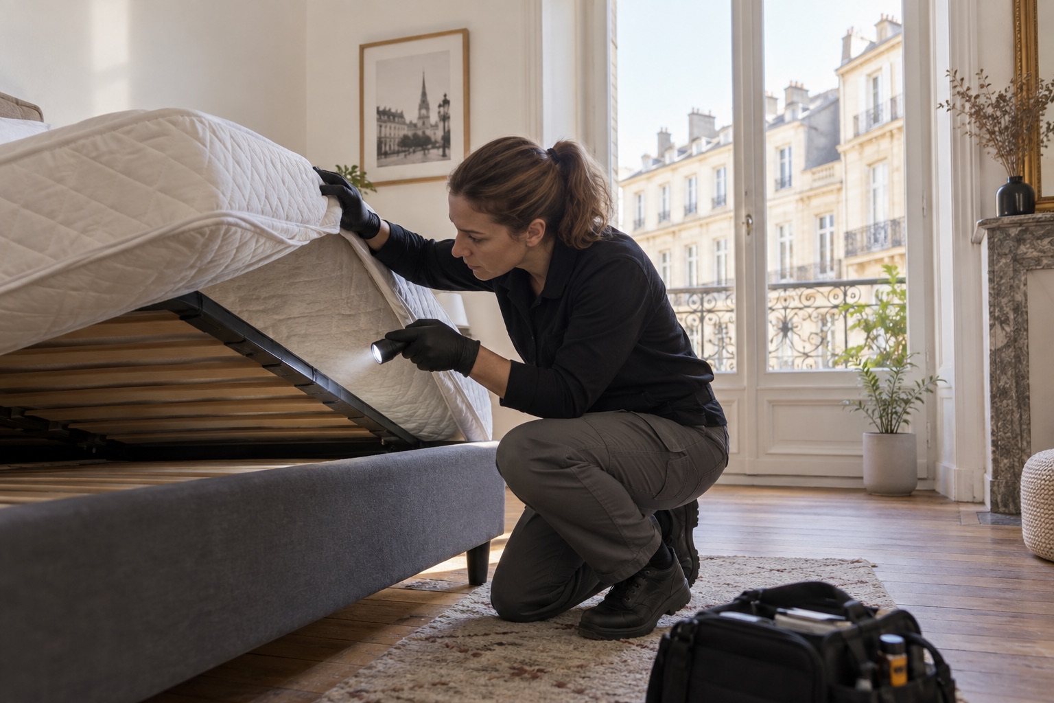 Inspection d’un sommier dans une chambre bordelaise