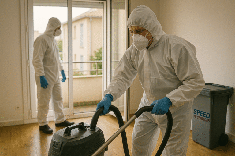 Équipe Speed 3D Services en intervention d’urgence dans un appartement insalubre en région PACA.